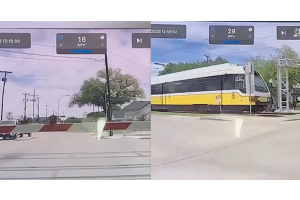Tesla Model 3 FSD railroad crossing barrier collision incident